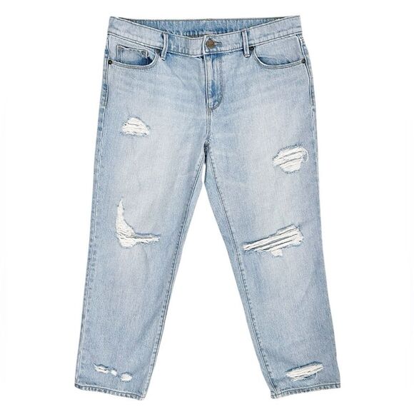 LOFT Light Wash Blue Distressed Cropped Boyfriend Jeans - Picture 2 of 4